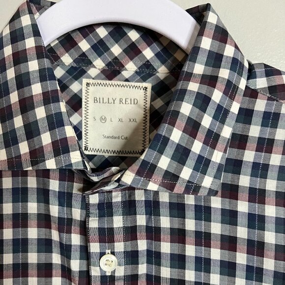 Billy Reid Men's Plaid L/S Standard Cut Shirt Burgundy, Navy &  White Sz M - Picture 4 of 5